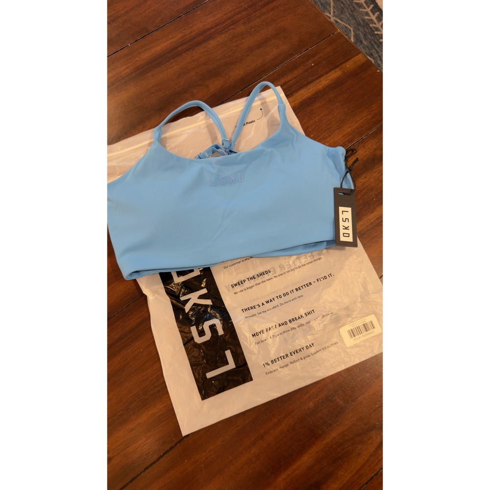 LSKD Twist Sports Bra Azure Blue Adjustable Straps WABR00097 Size L NEW NWT